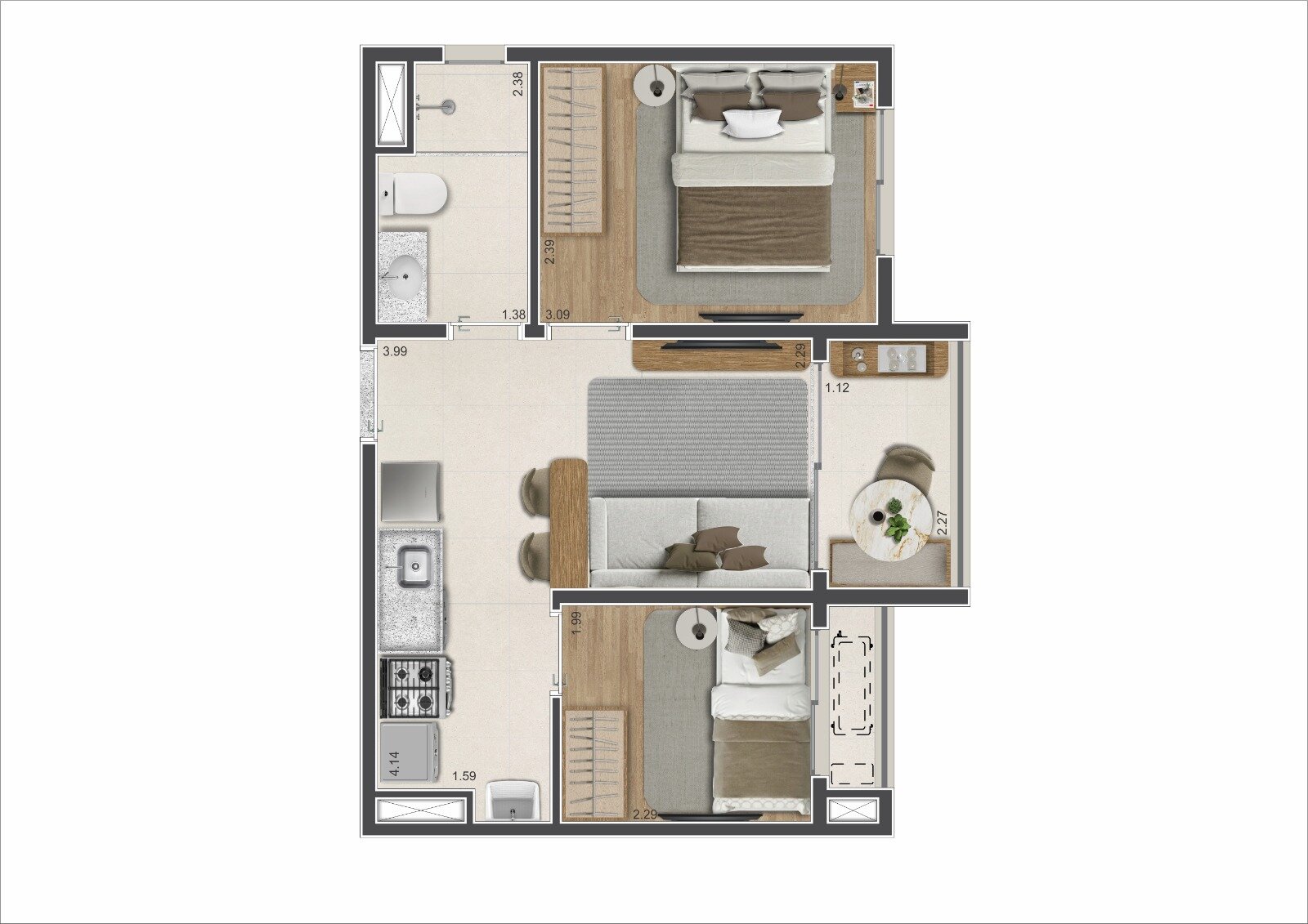 36m² • 2 dormitórios