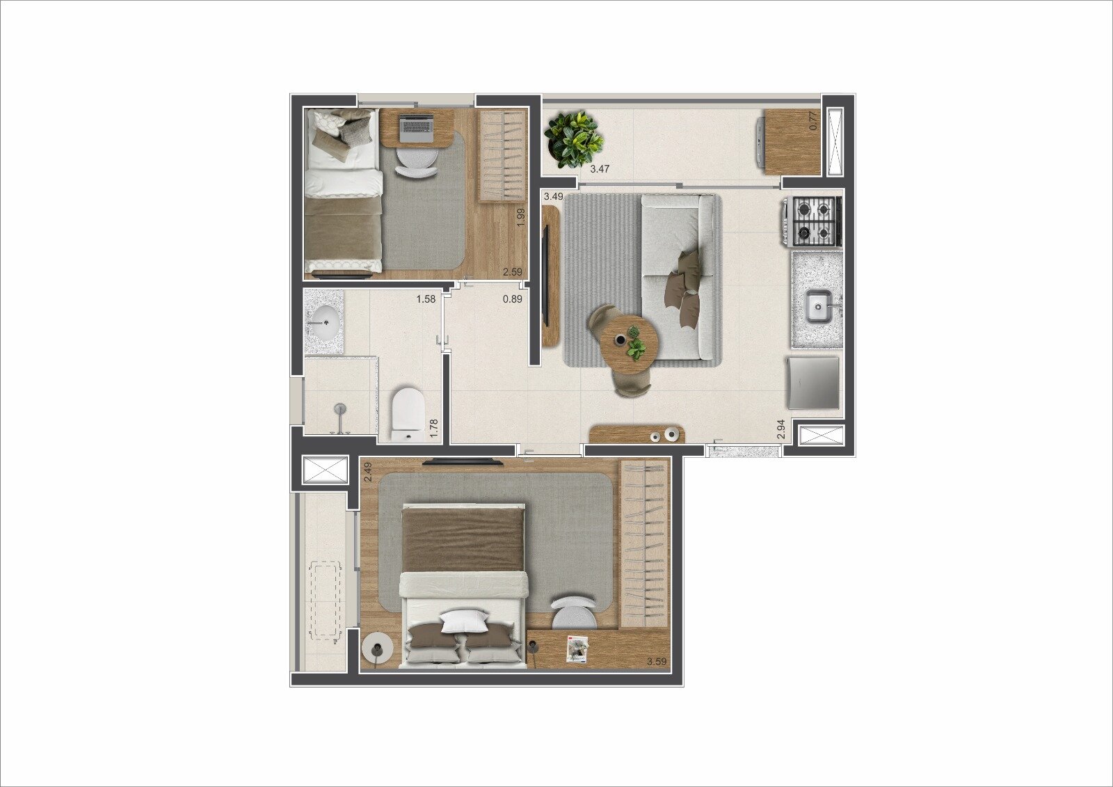 55m² • 2 dormitórios